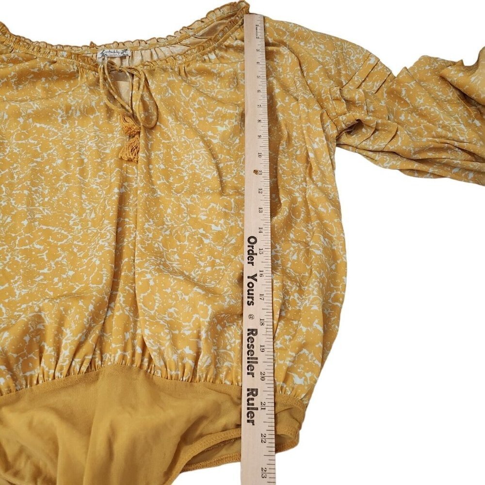 Free People Intimately Bodysuit Top‎ Large Yellow All Tucks Blousy Puff Sleeve - Picture 12 of 13